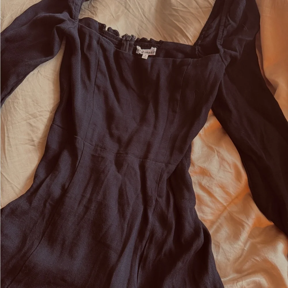 Reformation Ballari Black Linen feel Off-Shoulder Cocktail Dress with Slit - Picture 3 of 4